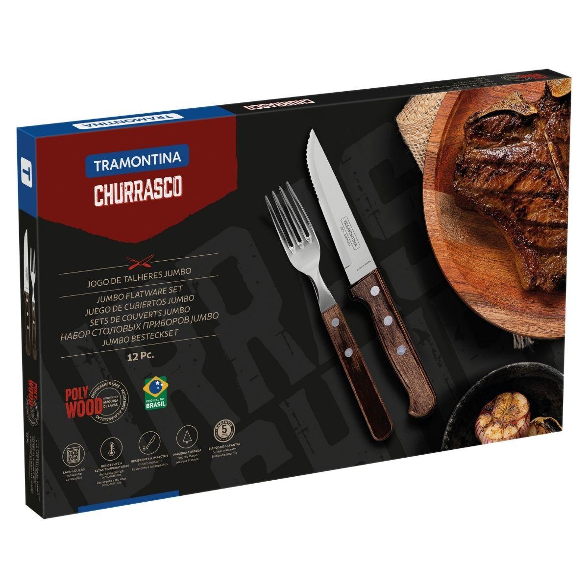 Jogo de Talheres para Churrasco Jumbo Tramontina Castanho Polywood 12 Peças