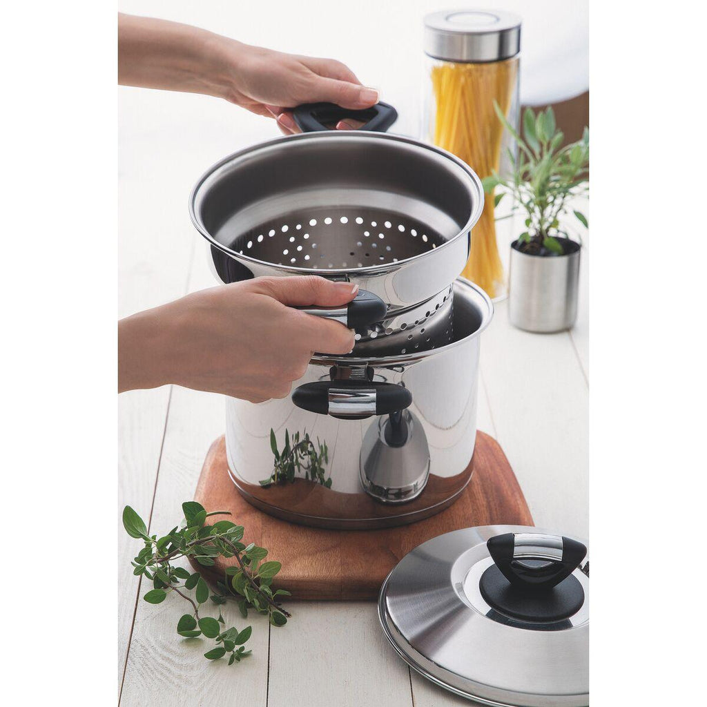 Jogo Cozi-Pasta Tramontina Solar Baquelite Aço Inox Fundo Triplo 2 Peças 20 cm