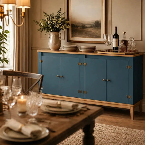 Aparador Colonial 149cm Azul Petróleo 4 Portas Movelbento