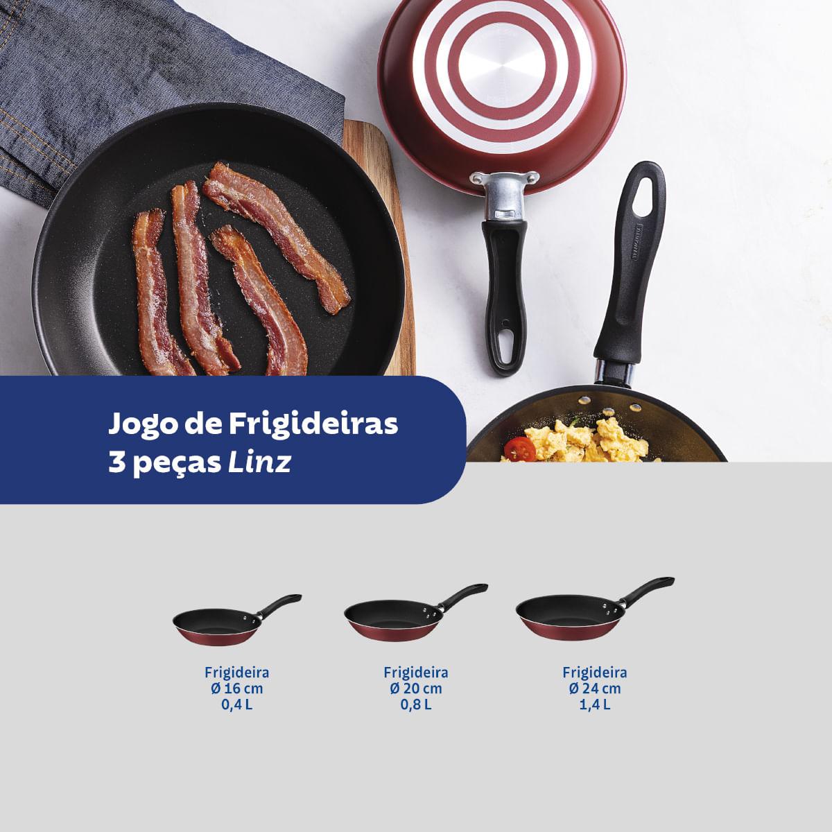 Jogo de Frigideiras Tramontina Linz 3 Peças Alumínio Antiaderente Starflon Vermelho