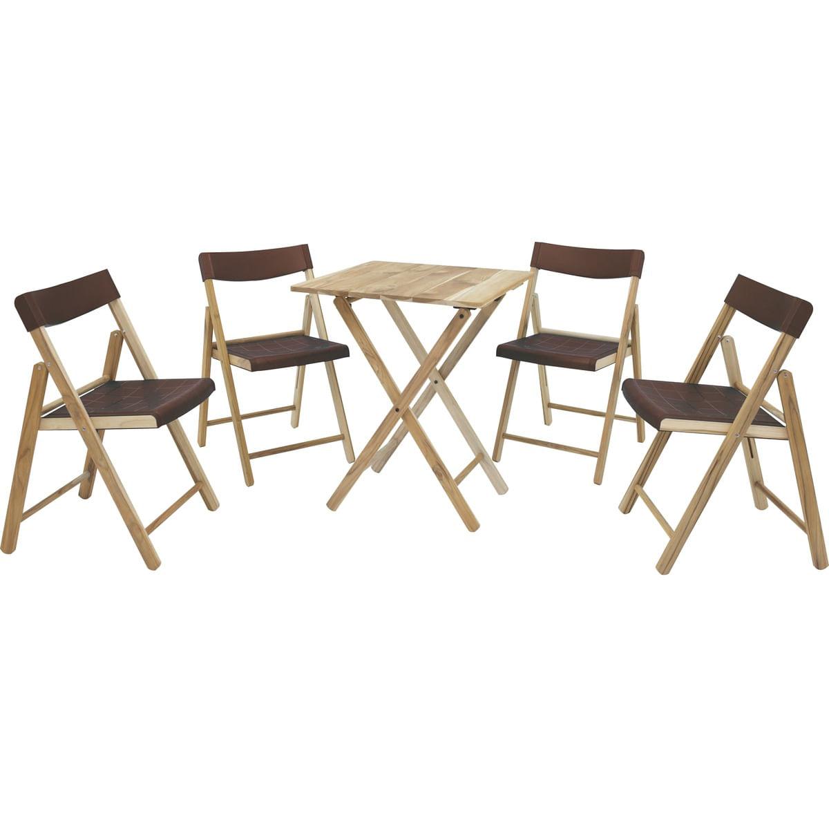 Conjunto de Cadeiras e Mesa de Madeira Tramontina Potenza Dobrável em Madeira Teca Verniz e Polipropileno Marrom 5 Peças