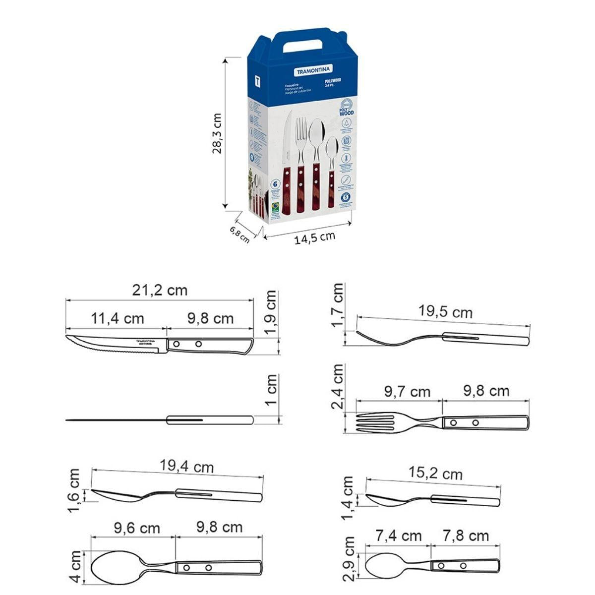 Faqueiro Tramontina Polywood Aço Inox e Madeira Vermelho 24 Peças
