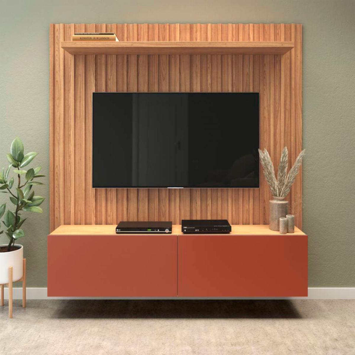 Painel Suspenso Ripado em MDF 178cm com 2 Portas Basculante Freijó/Terra Dalla Costa