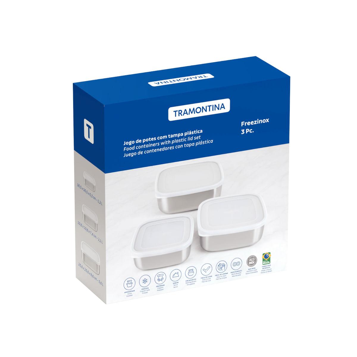 Jogo de Potes Tramontina Freezinox Quadrados Aço Inox com Tampa Plástica 3 Peças