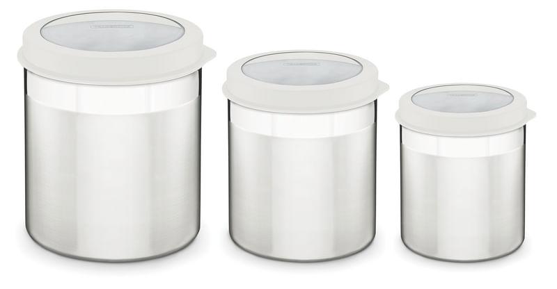Jogo de Potes Inox com Tampa Plástica Branca 3 Peças Tramontina 64220624