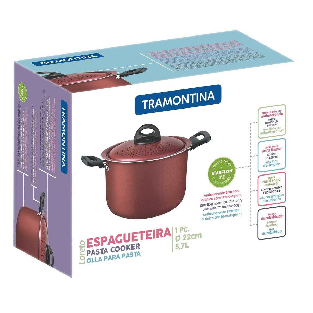 Espagueteira Tramontina 22 cm 5,7 L Loreto Vermelha em Alumínio com Antiaderente Starflon T1
