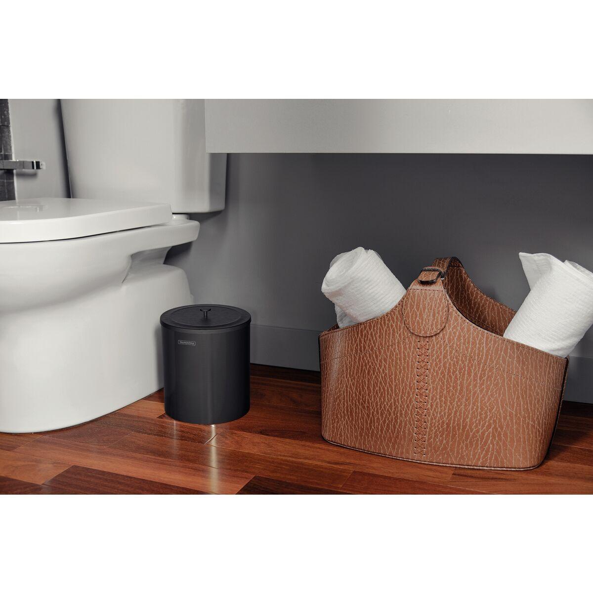 Lixeira Tramontina Útil em Aço Inox Scotch Brite com Revestimento Especial a Base de Verniz Black 5 Litros