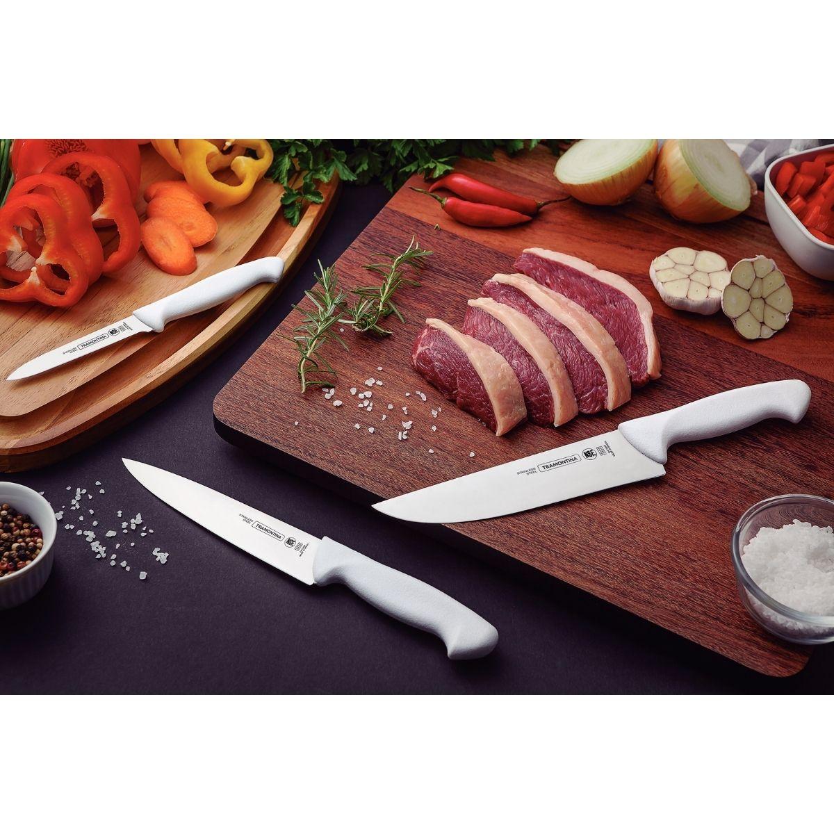 Jogo de Facas Tramontina Premium Aço Inox e Polipropileno Branco 3 Peças