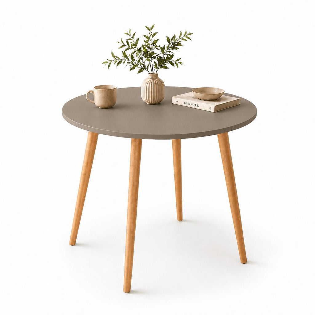 Mesa Jantar Sofia Redonda 80cm Mocca 18mm Pés de Madeira Natural Marin