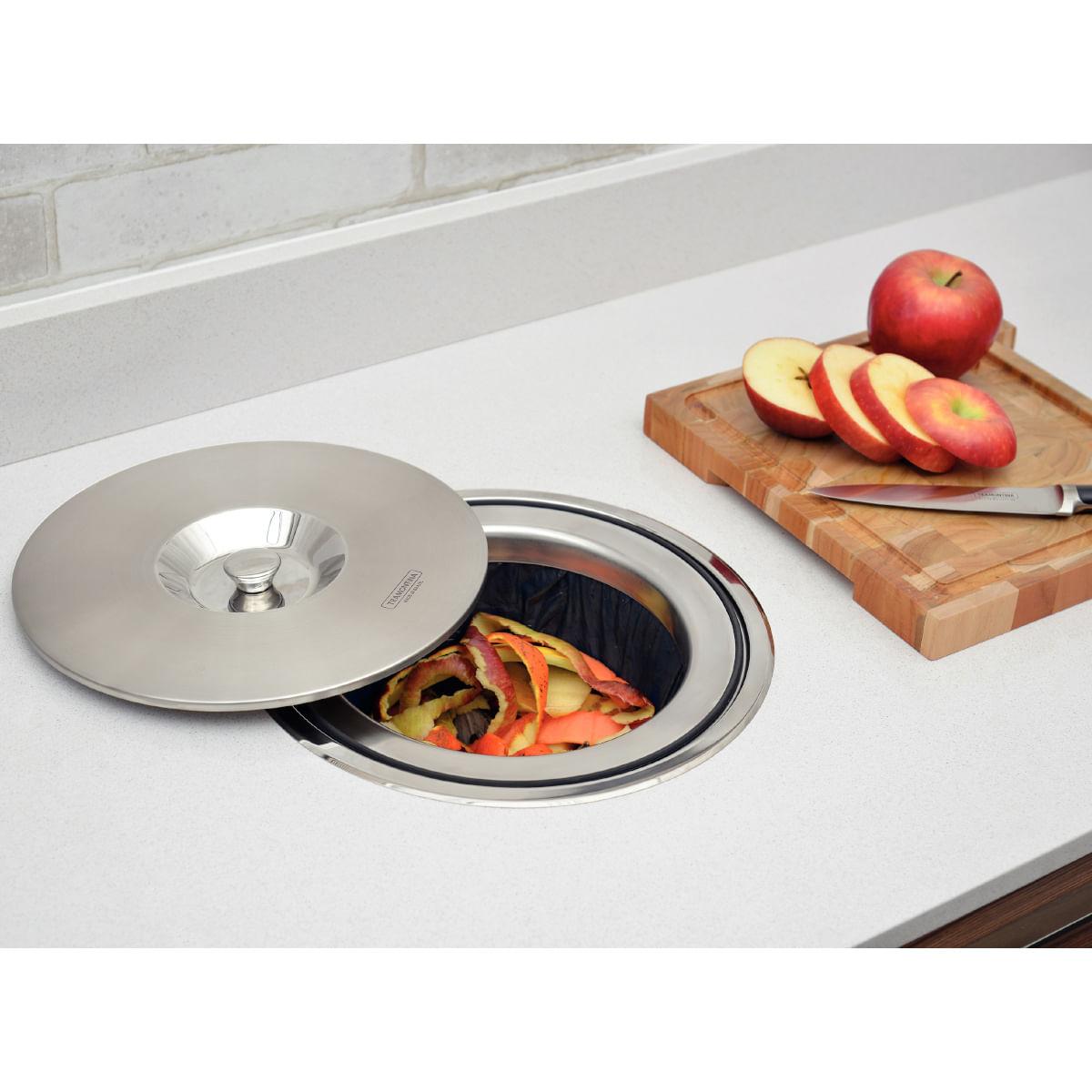 Lixeira de Embutir Tramontina Clean Round em Aço Inox com Balde Plástico 8 L