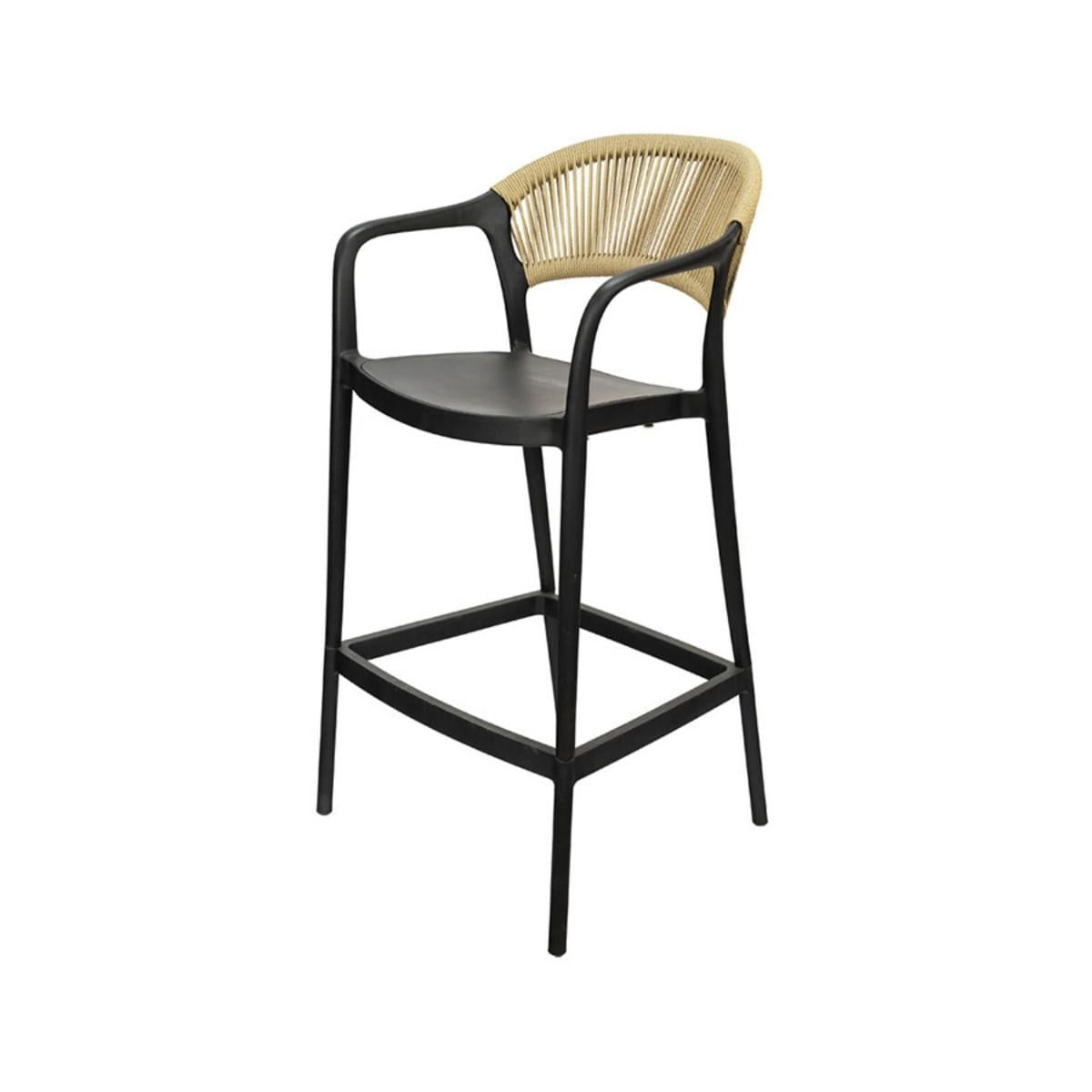 Banqueta Juna Or Design Preta em Polipropileno com Rattan UV