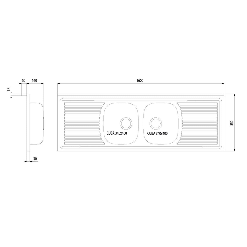 Pia de Apoio Tramontina Ribon 2C 34 em Aço Inox 160 x 55 cm