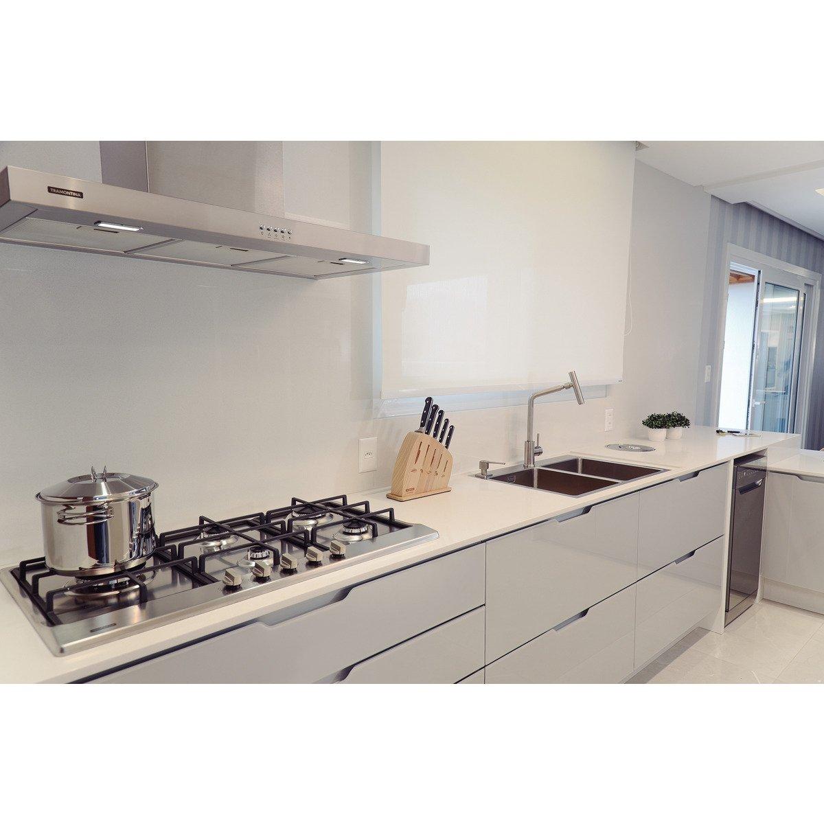 Cooktop a Gás Tramontina Penta Plus 5GX TRI HE Safestop 90 em Aço Inox e Trempes em Ferro Fundido
