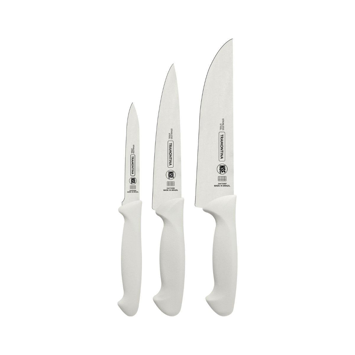 Jogo de Facas Tramontina Premium Aço Inox e Polipropileno Branco 3 Peças