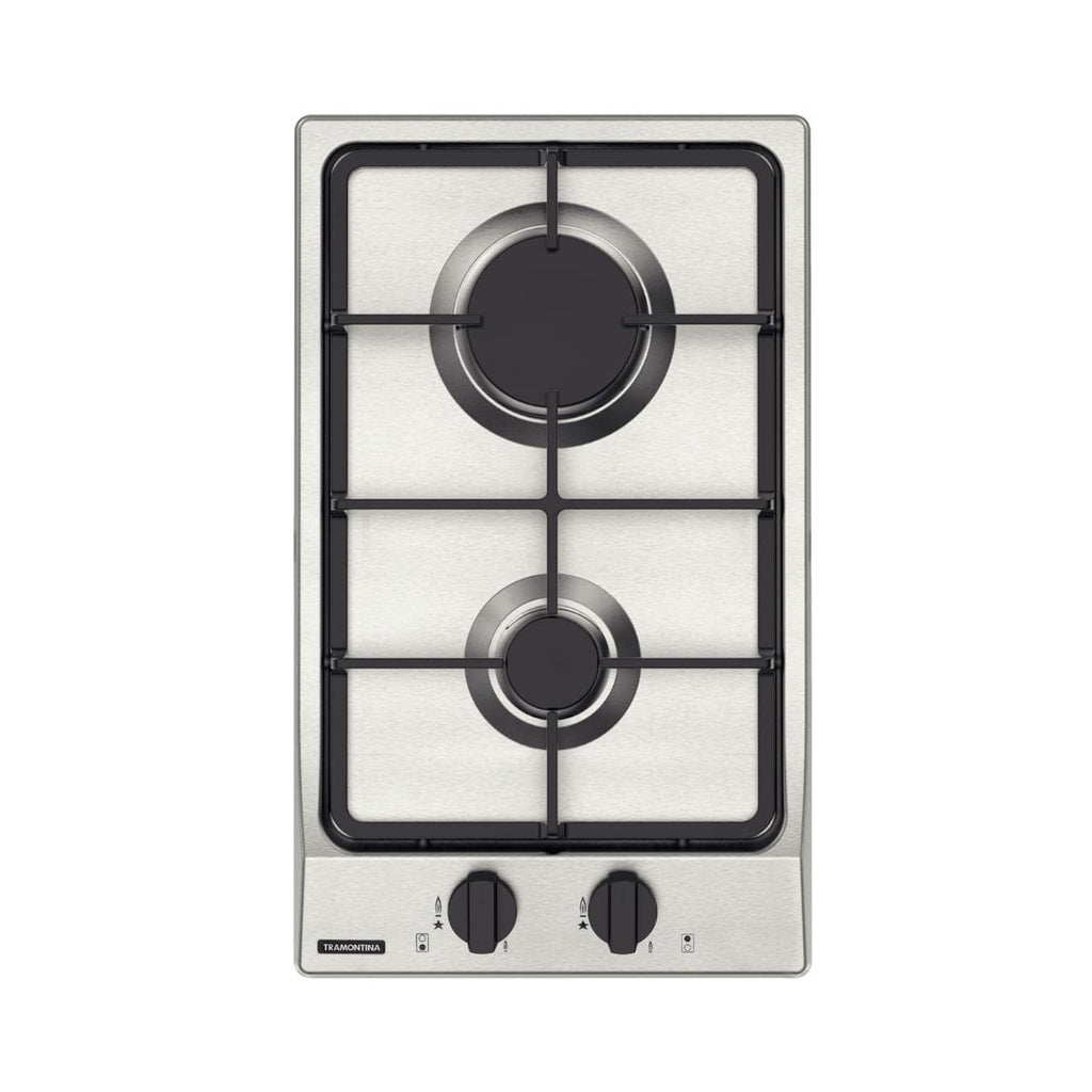 Cooktop a Gás Tramontina Dominó FF 2GX 30 em Aço Inox com Trempes em Ferro Fundido 2 Queimadores