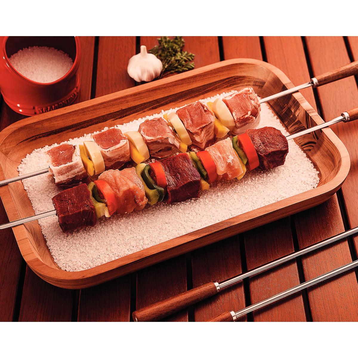 Conjunto de Espetinhos Tramontina 6 Peças Aço Inox com Cabo de Madeira 50 cm
