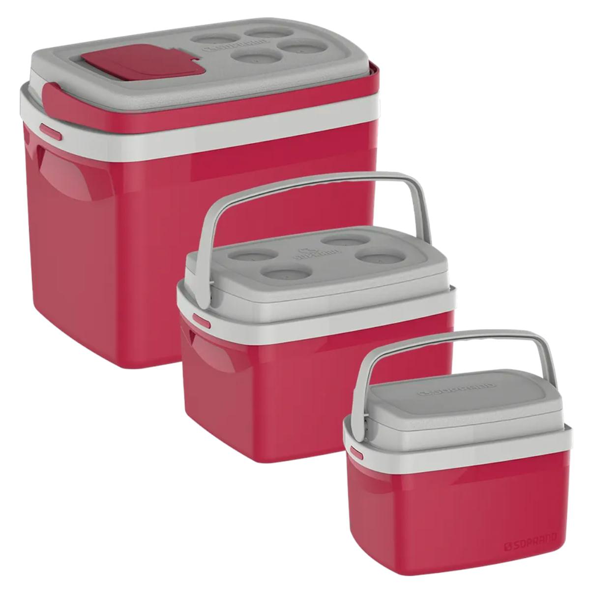 Combo Caixa Térmica Tropical 32L/12L/5L Vermelha Soprano