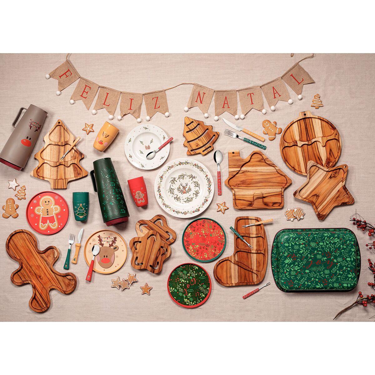Kit Prato Sobremesa Tramontina Casa Natal em Porcelana Decorada 21 cm com 06 Peças