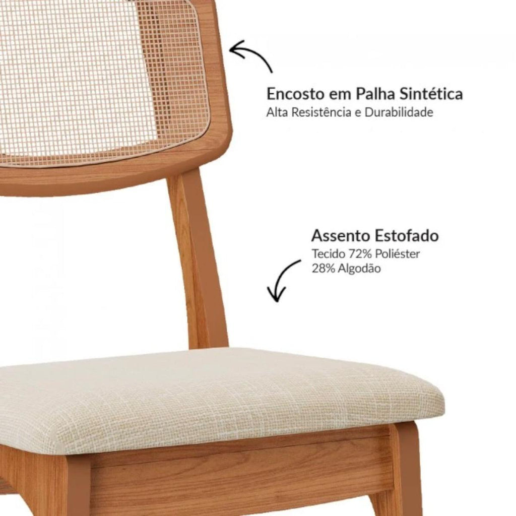 Kit 2 Cadeiras em MDF Freijó Assento Estofado Tweed Liso Claro Encosto com Tela Dalla Costa