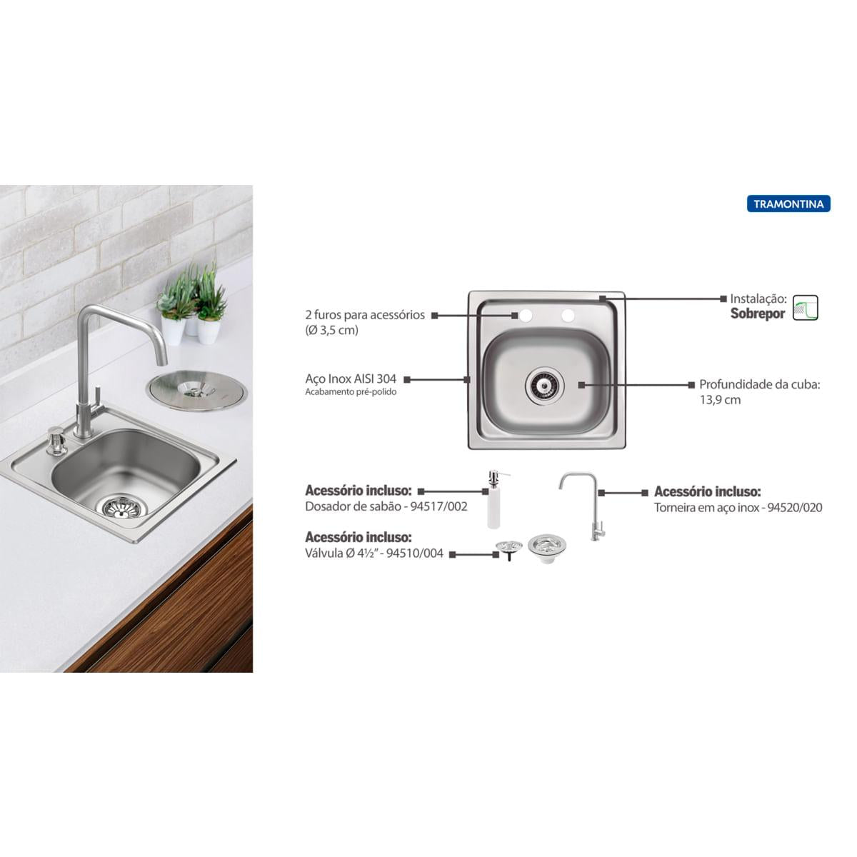 Kit Cuba Varanda Gourmet Tramontina 15 FX em Aço Inox Pré Polido 38 x 38 cm
