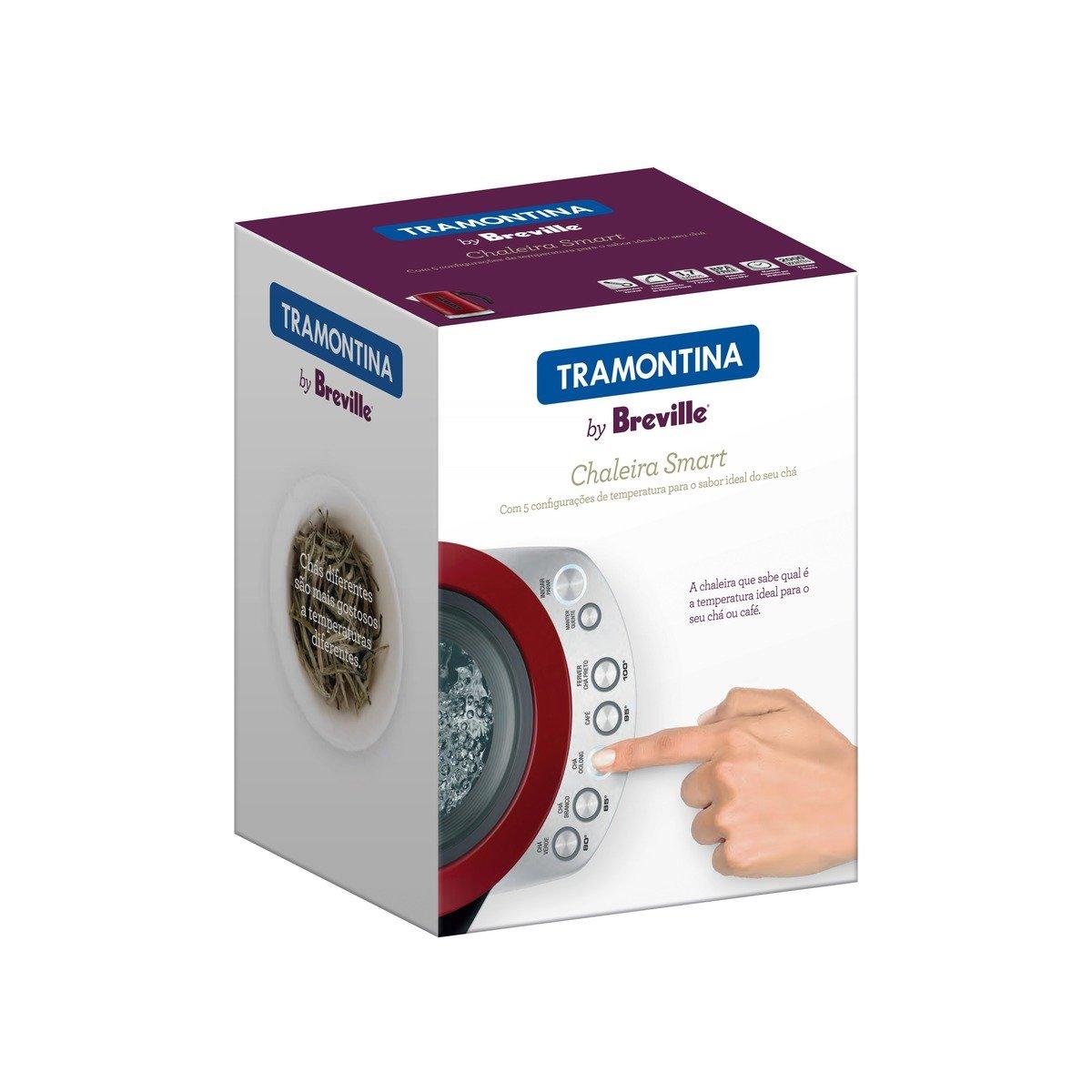 Chaleira Elétrica Tramontina by Breville Smart Vermelha em Aço Inox 5 Temperaturas 1,7 L 127 V