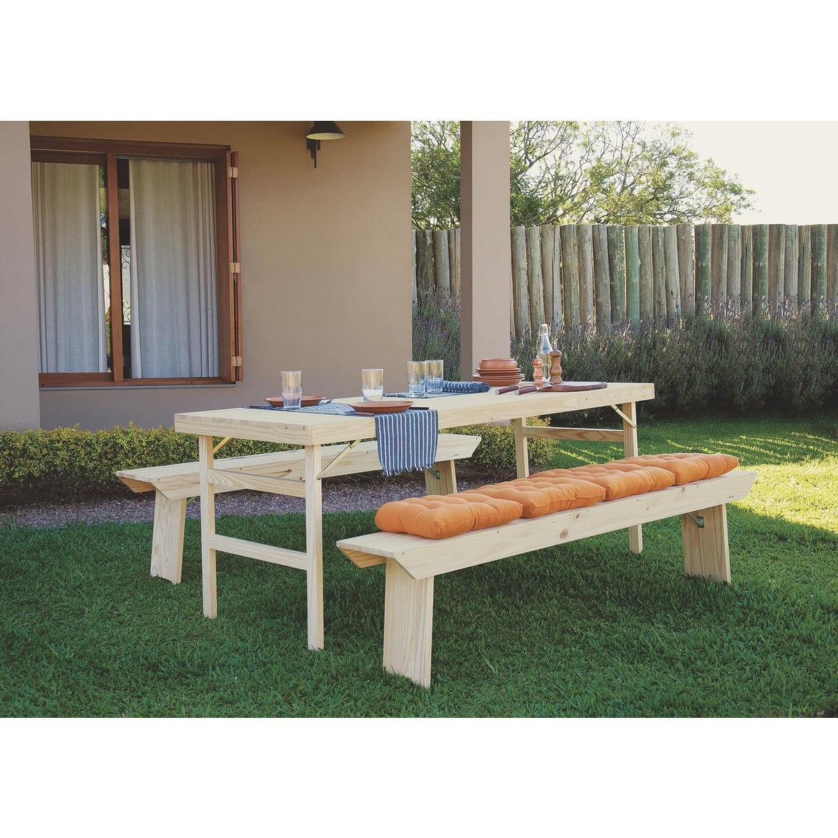 Conjunto Mesa e 2 Bancos em Madeira Naturalle Natural Tramontina 91750100