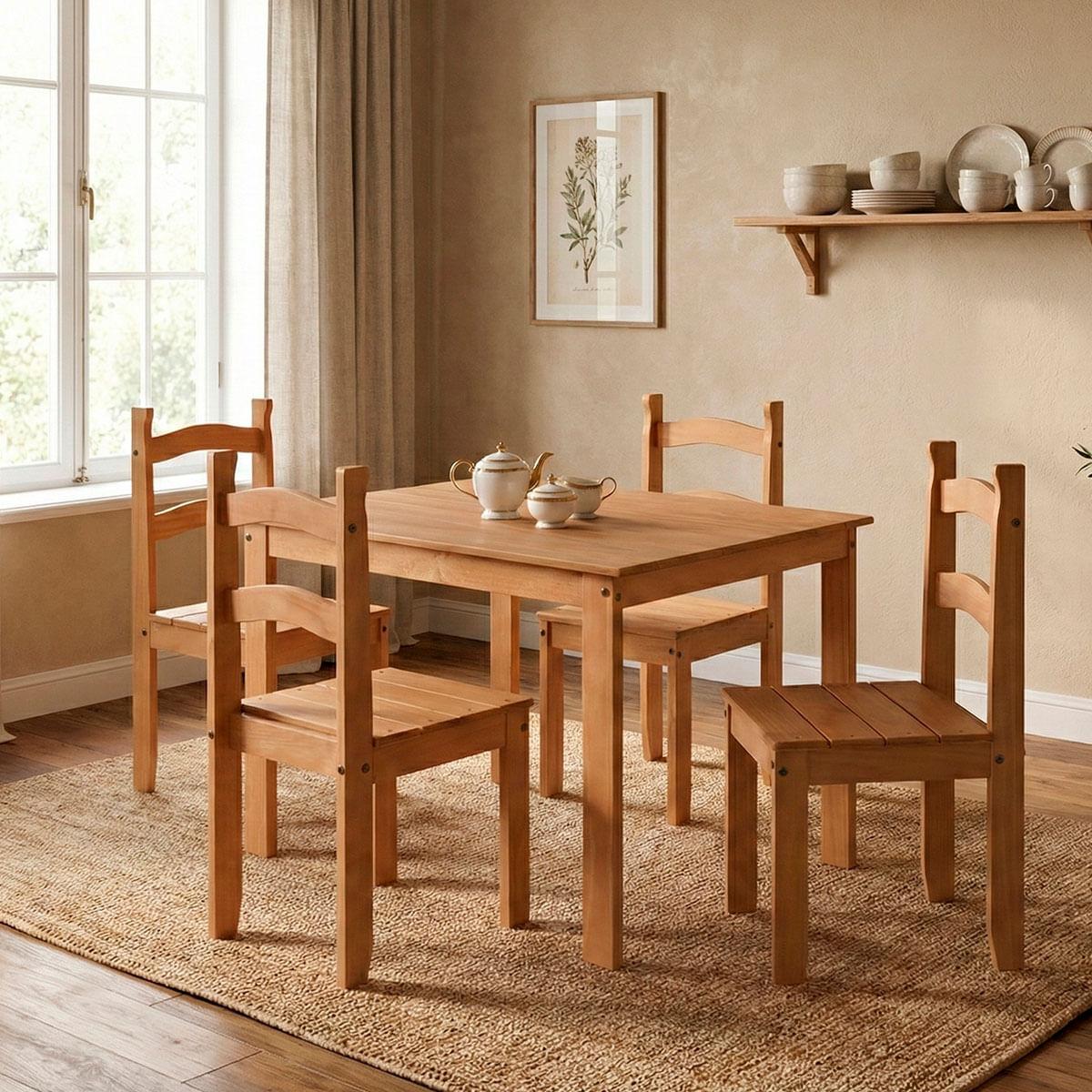 Conjunto Sala de Jantar Mesa 100x74cm com 4 Cadeiras Madeira Amêndoa Marin