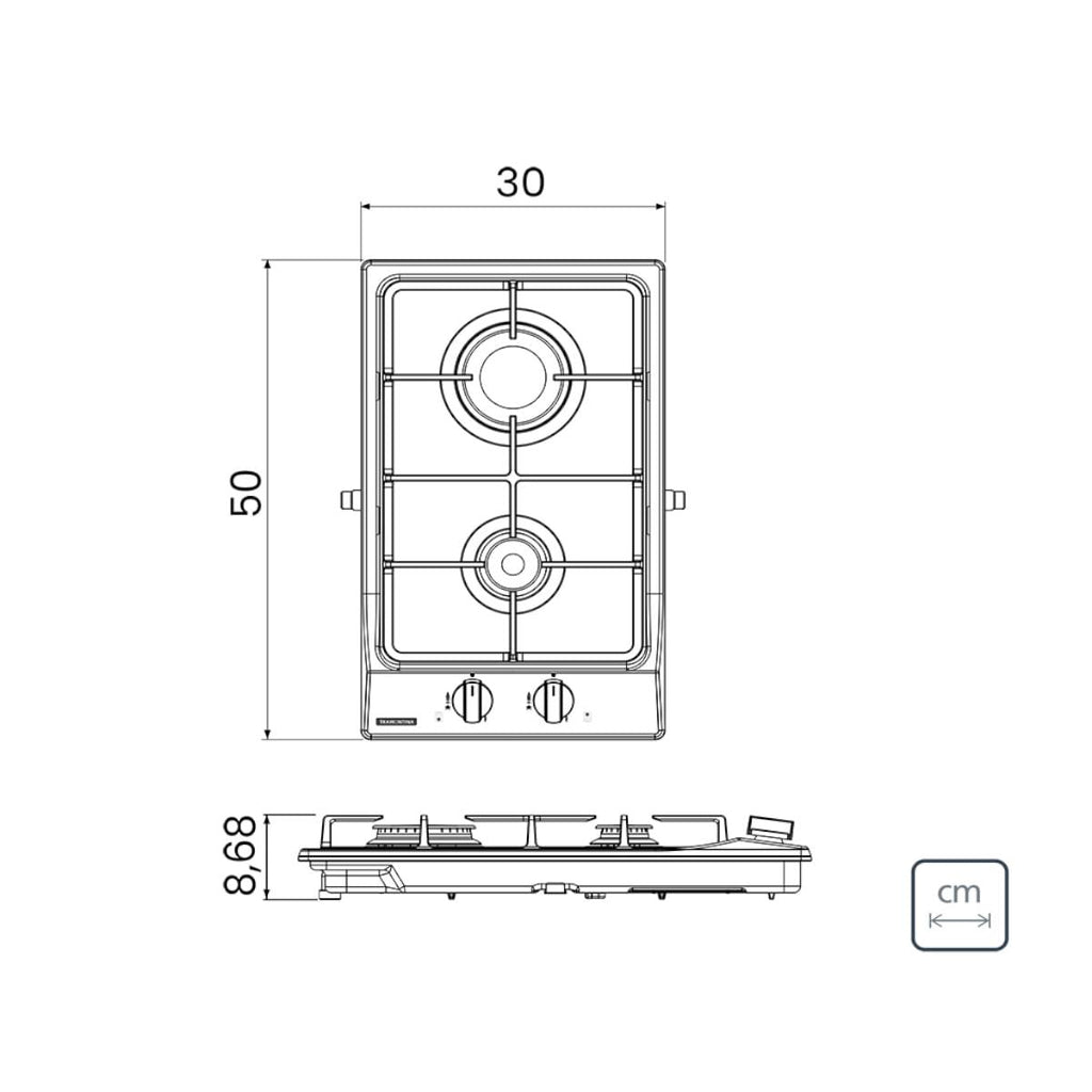 Cooktop a Gás Tramontina Dominó FF 2GX 30 em Aço Inox com Trempes em Ferro Fundido 2 Queimadores