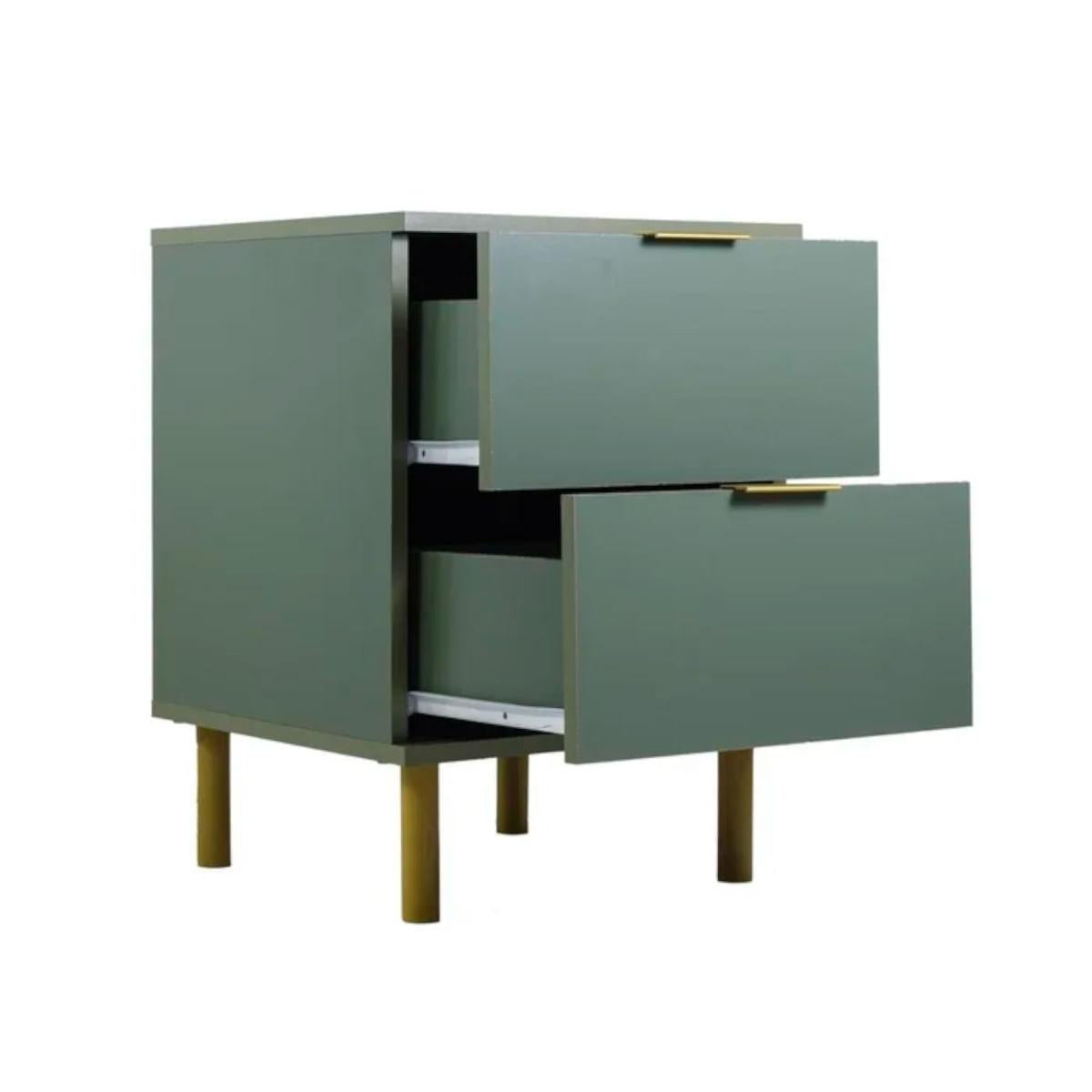 Mesa de Cabeceira 2 Gavetas Verde Oliva 41x39x56 cm Ditália