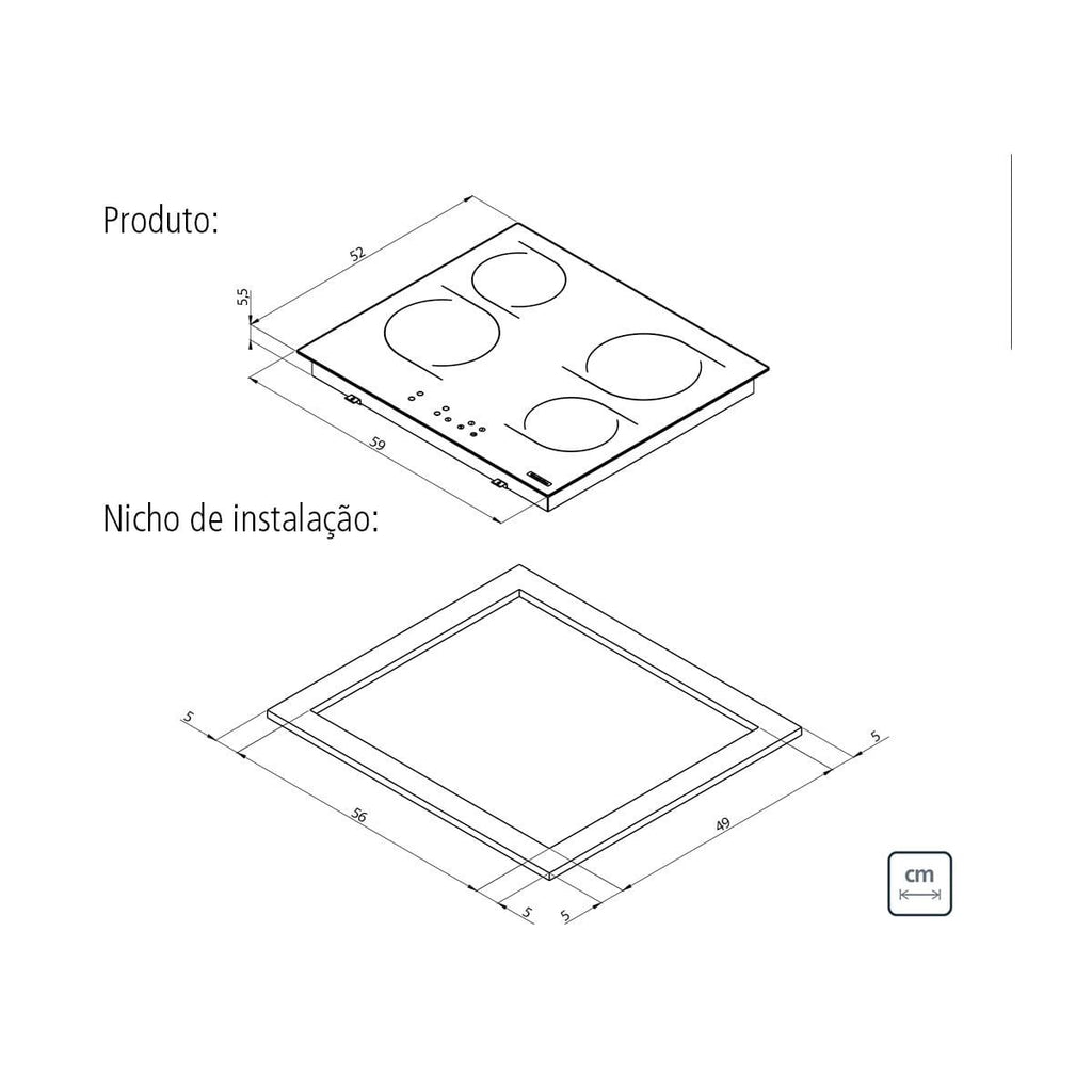 Cooktop Elétrico Tramontina New Square Vitrocerâmico com 4 Áreas de Aquecimento e Comando Touch 94747022