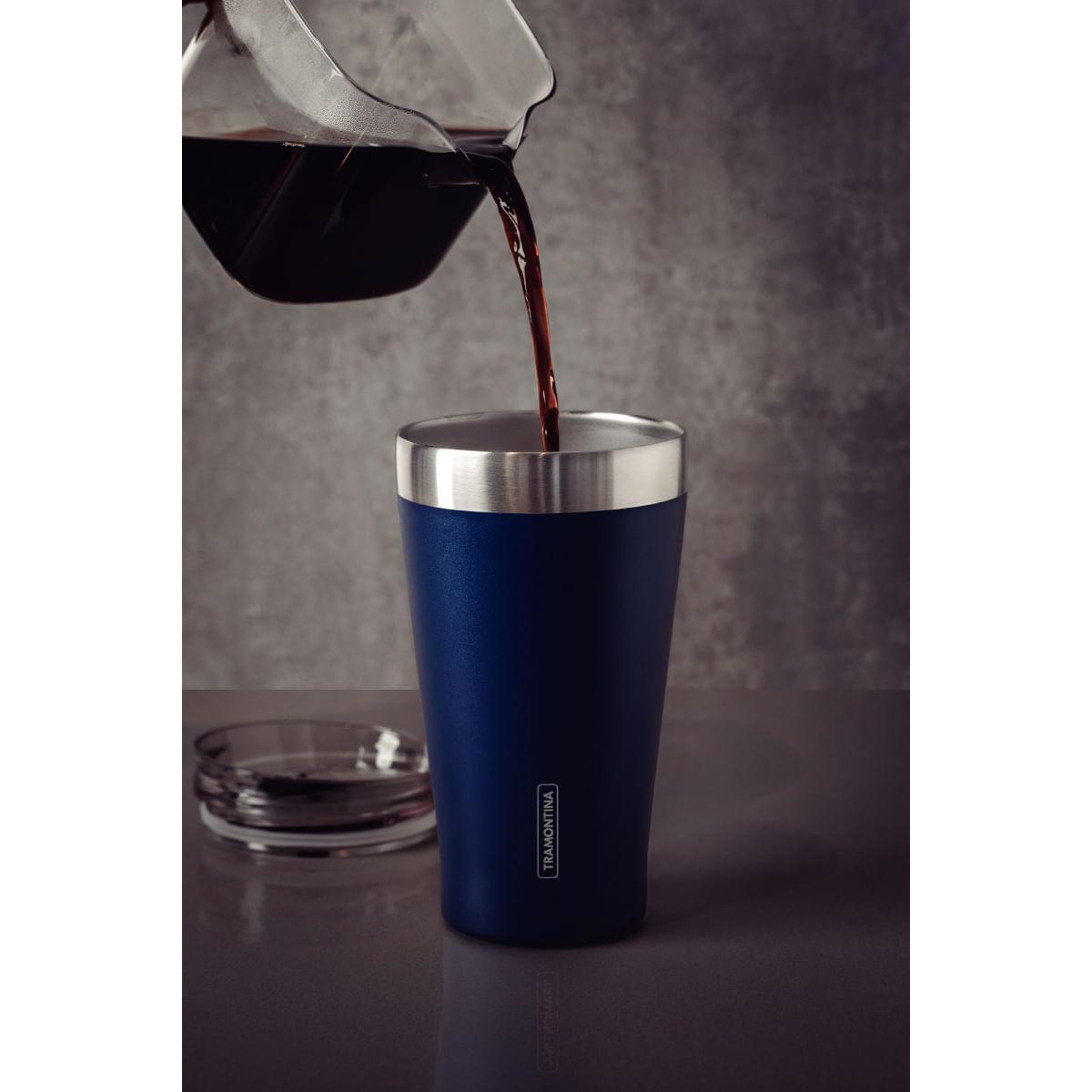 Copo Térmico Tramontina Exata em Aço Inox Azul com Tampa 550 ml