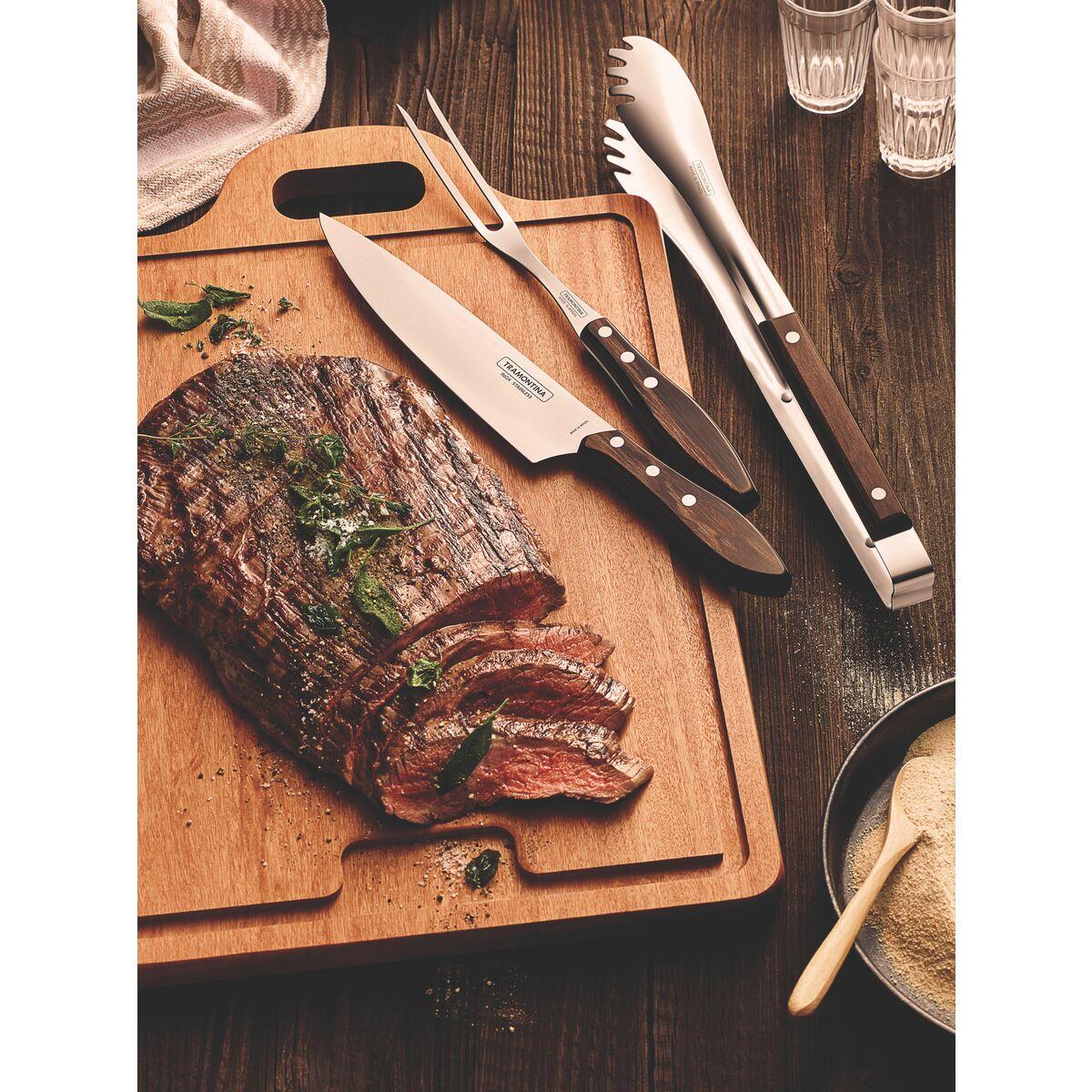 Jogo para Churrasco Tramontina em Aço Inox com Cabo Castanho Polywood 3 Peças