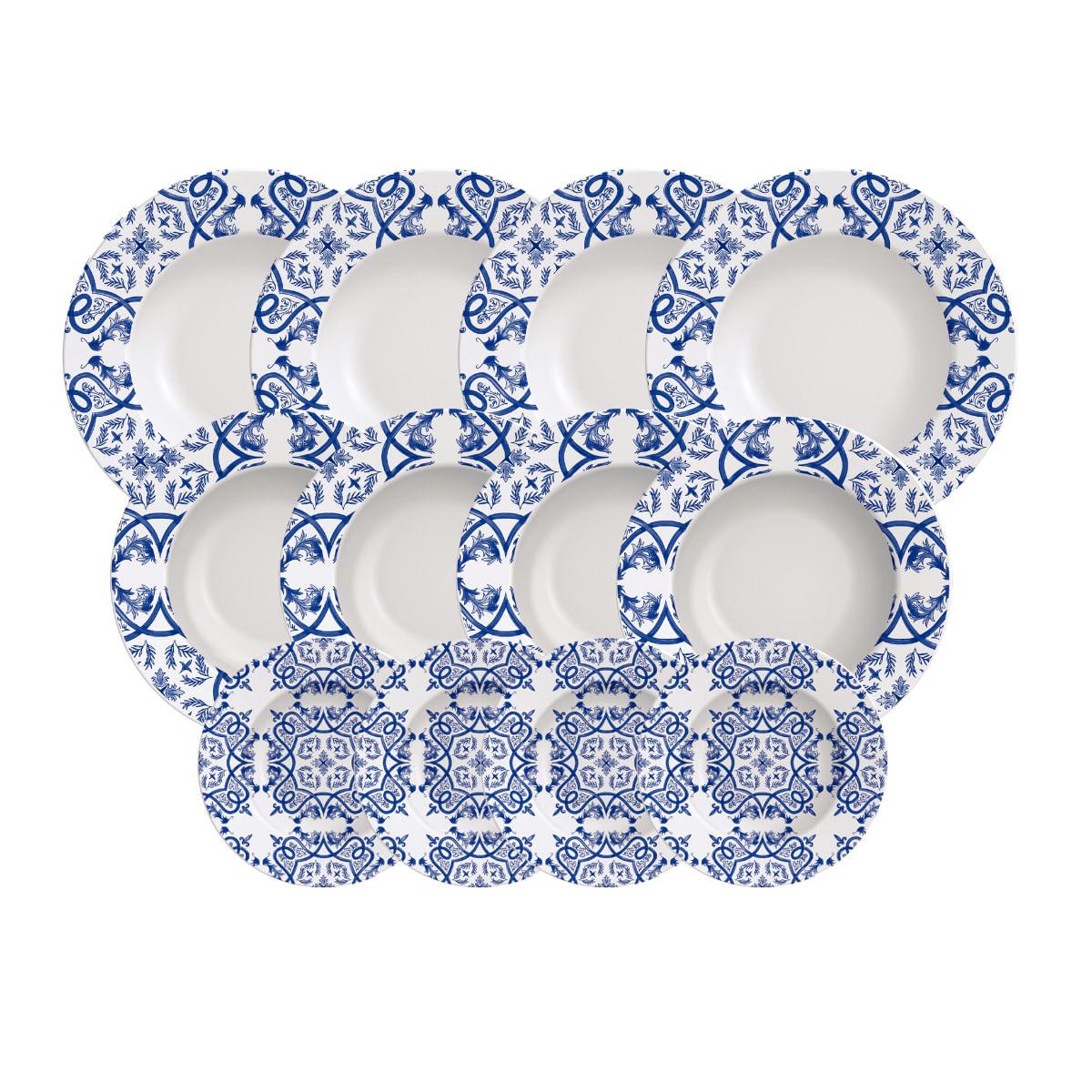 Jogo de Pratos Algarve Tramontina em Porcelana Decorada 12 Peças