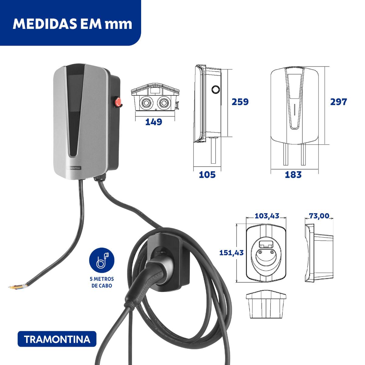 Estação de Recarga para Veículos Elétricos Tramontina 22 kW com Aplicativo