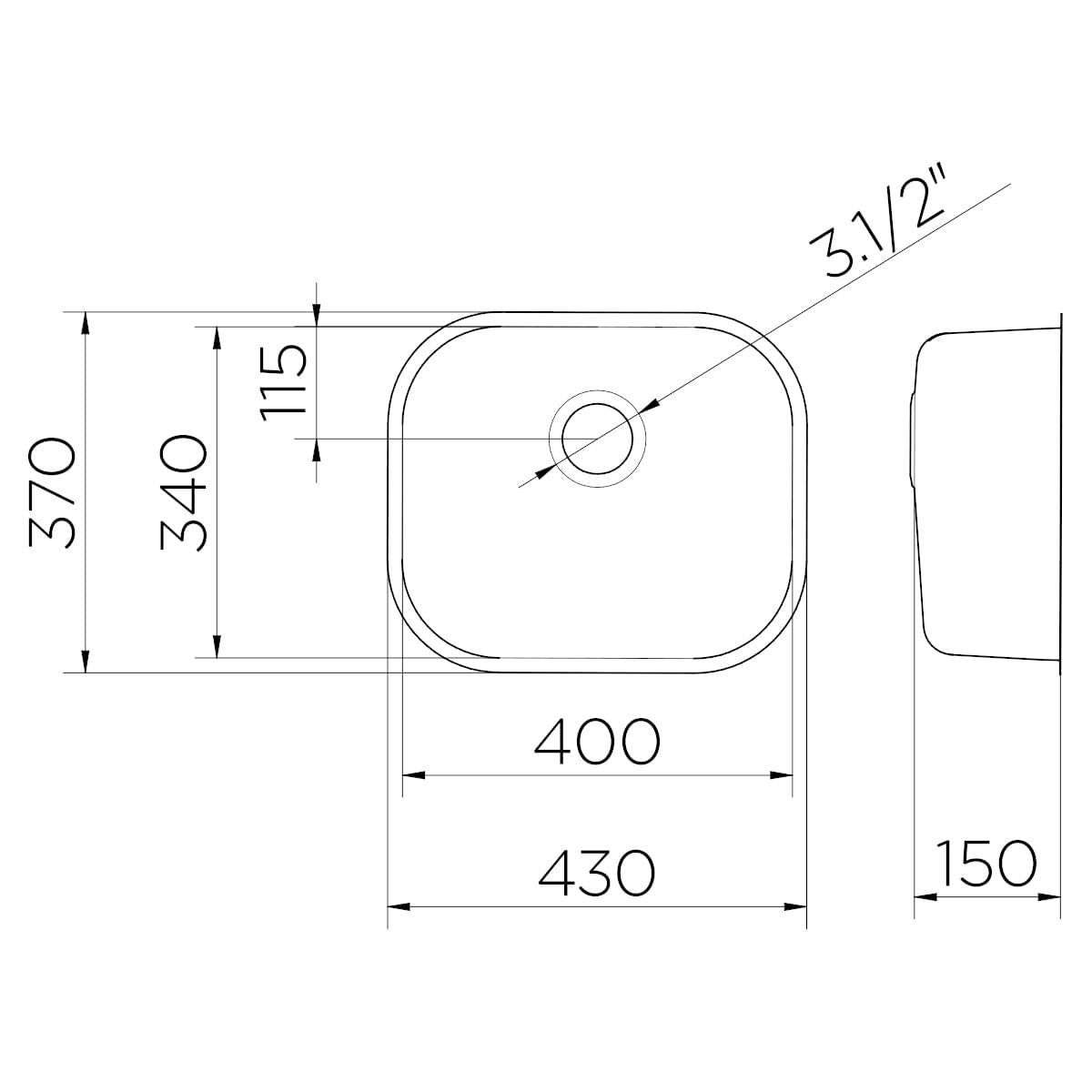 Cuba de Embutir Docol 40x34x14,5 cm Riva em Aço Inox Acetinado Sem Válvula