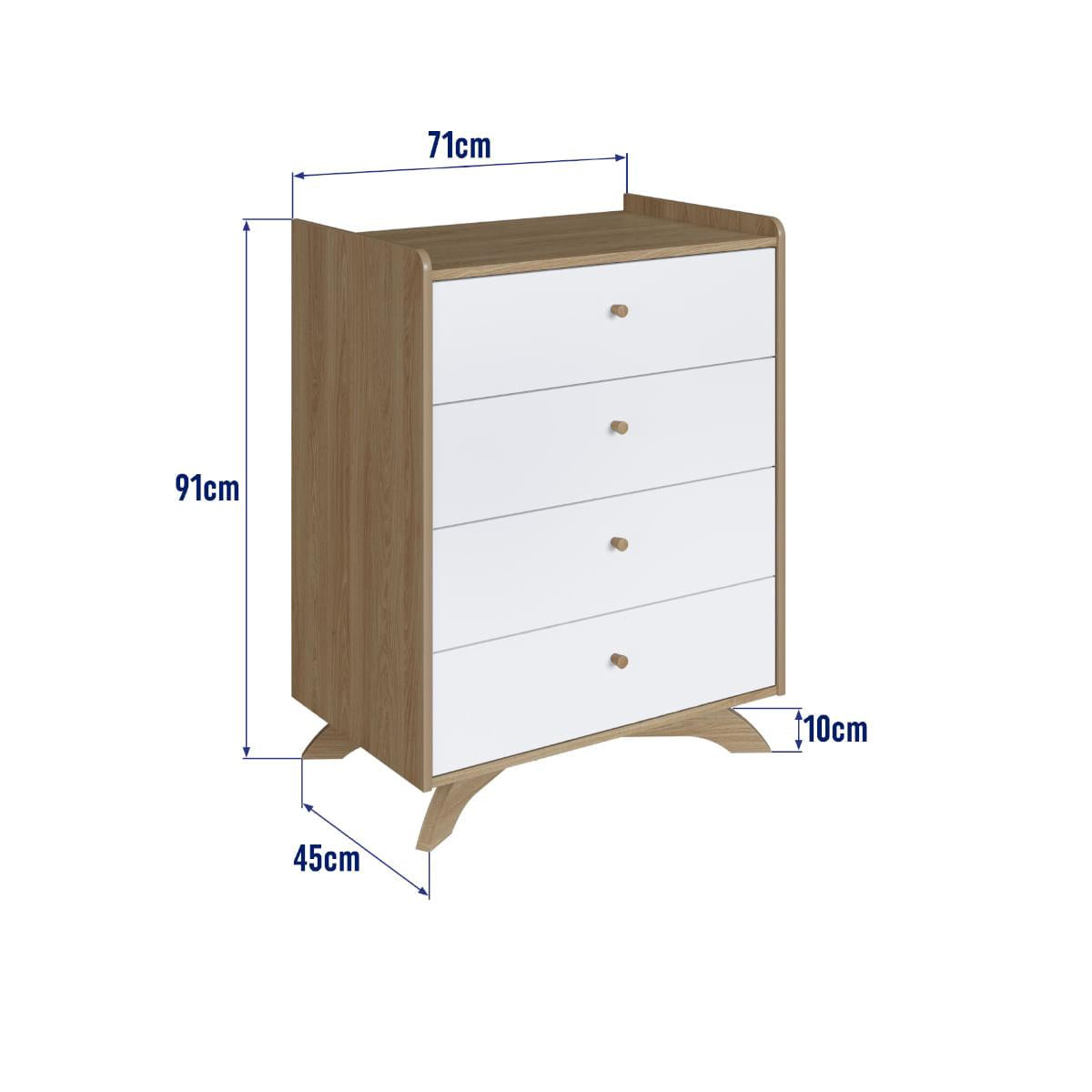 Cômoda Infantil 4 Gavetas Affetto em MDP Aveiro OAK com Branco Completa Móveis