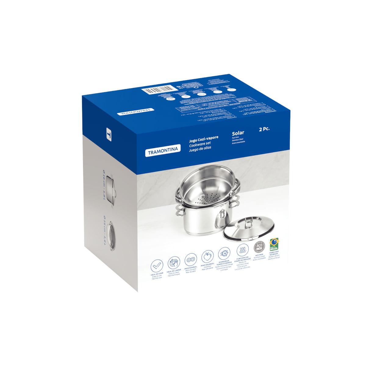 Jogo de Cozi-Vapore Tramontina Solar em Aço Inox 2 peças 16 cm