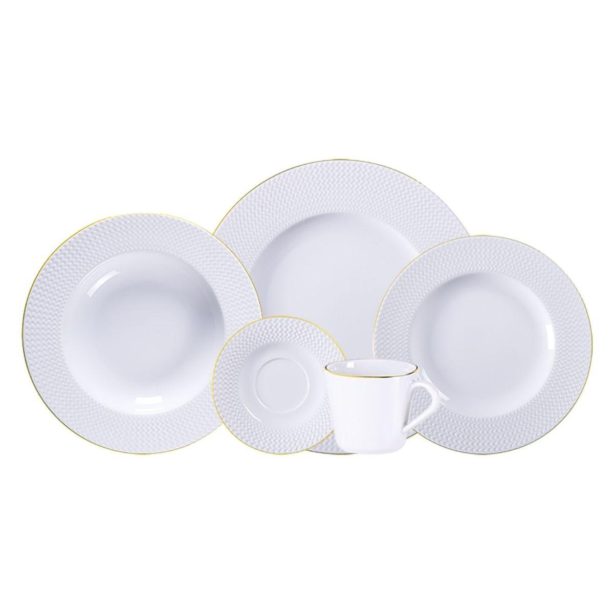Aparelho de Jantar Tramontina Mesh Filete de Ouro em Porcelana Decorada 30 Peças