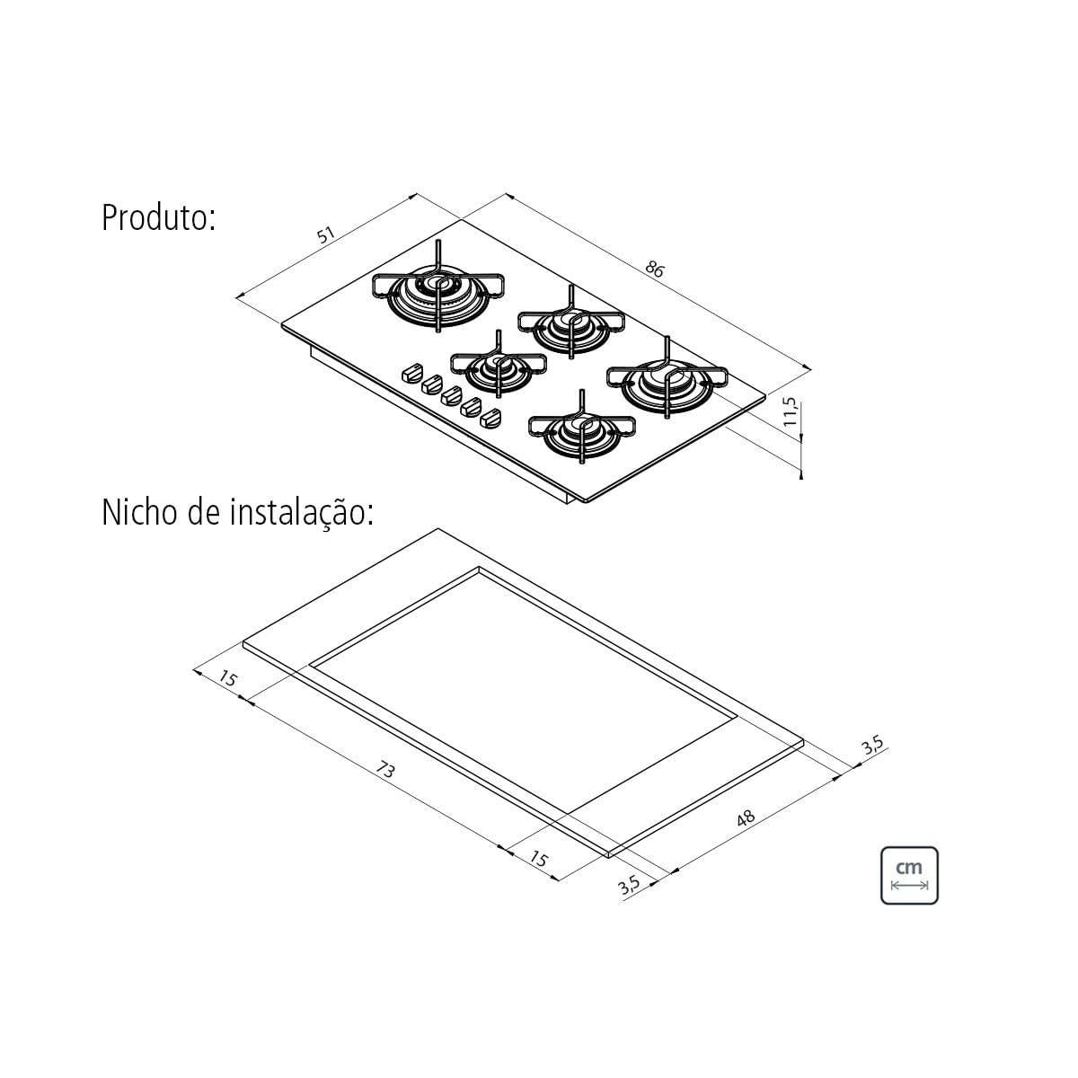 Cooktop a Gás Tramontina Penta Side Plus 5GG W Tri 90 em Vidro Temperado Branco