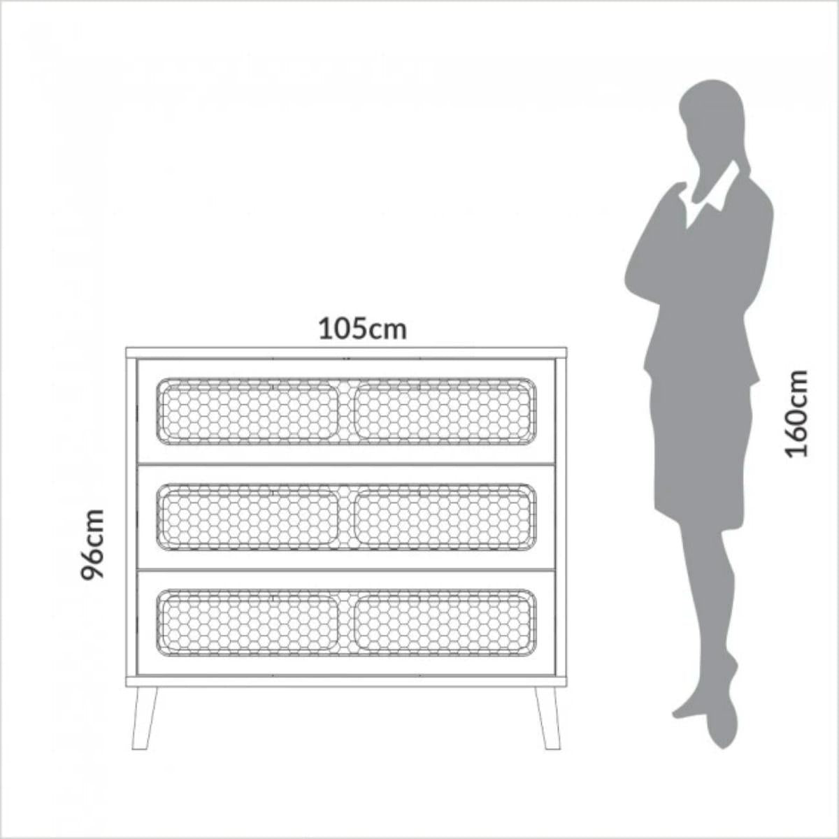 Cômoda 3 Gavetas em MDF Palha Freijó 105x96x45 cm Dalla Costa