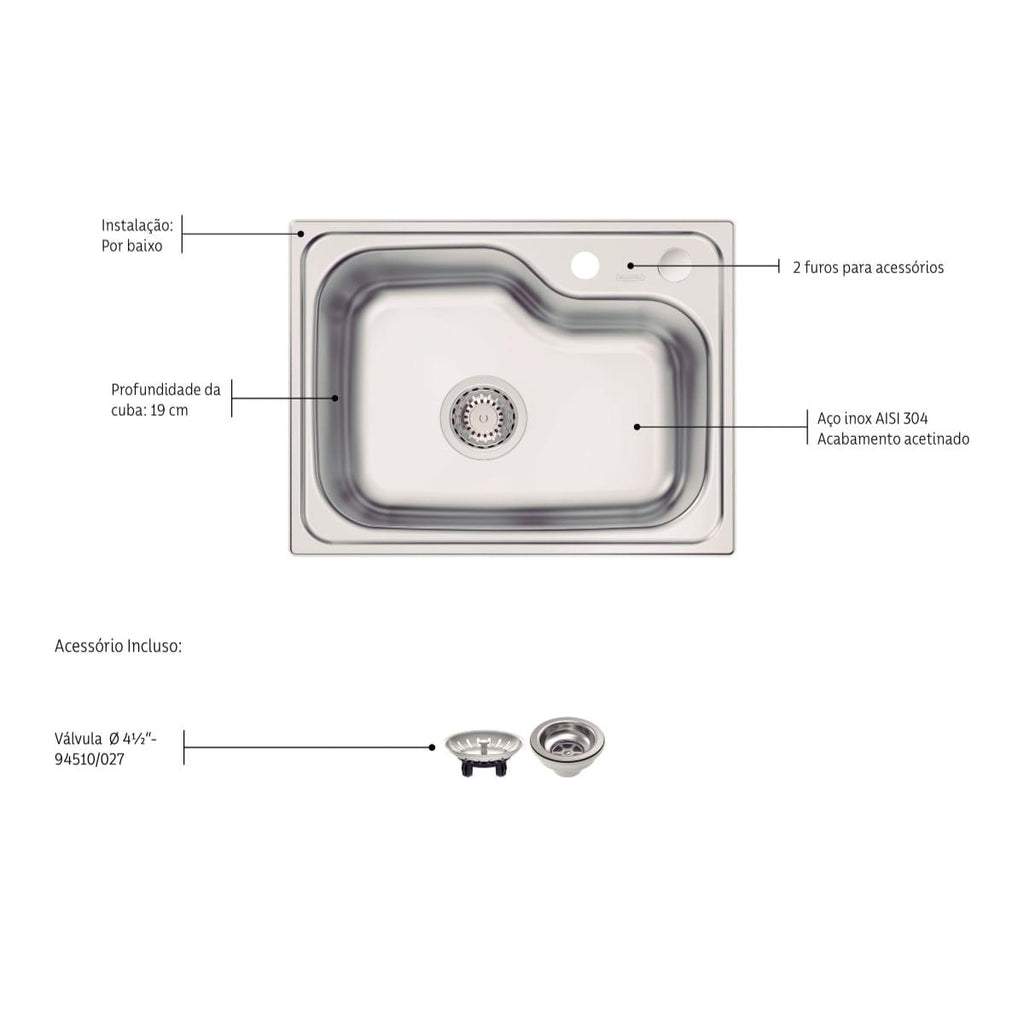 Cuba Tramontina Morgana Compact 48 FX 55x42cm Aço Inox Acetinado Outlet