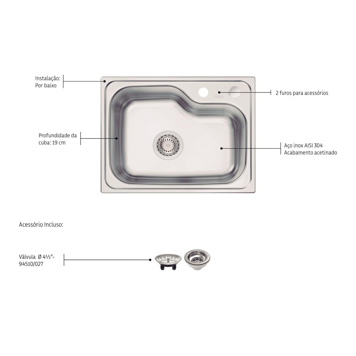 Cuba Tramontina Morgana Compact 48 FX 55x42cm Aço Inox Acetinado Outlet