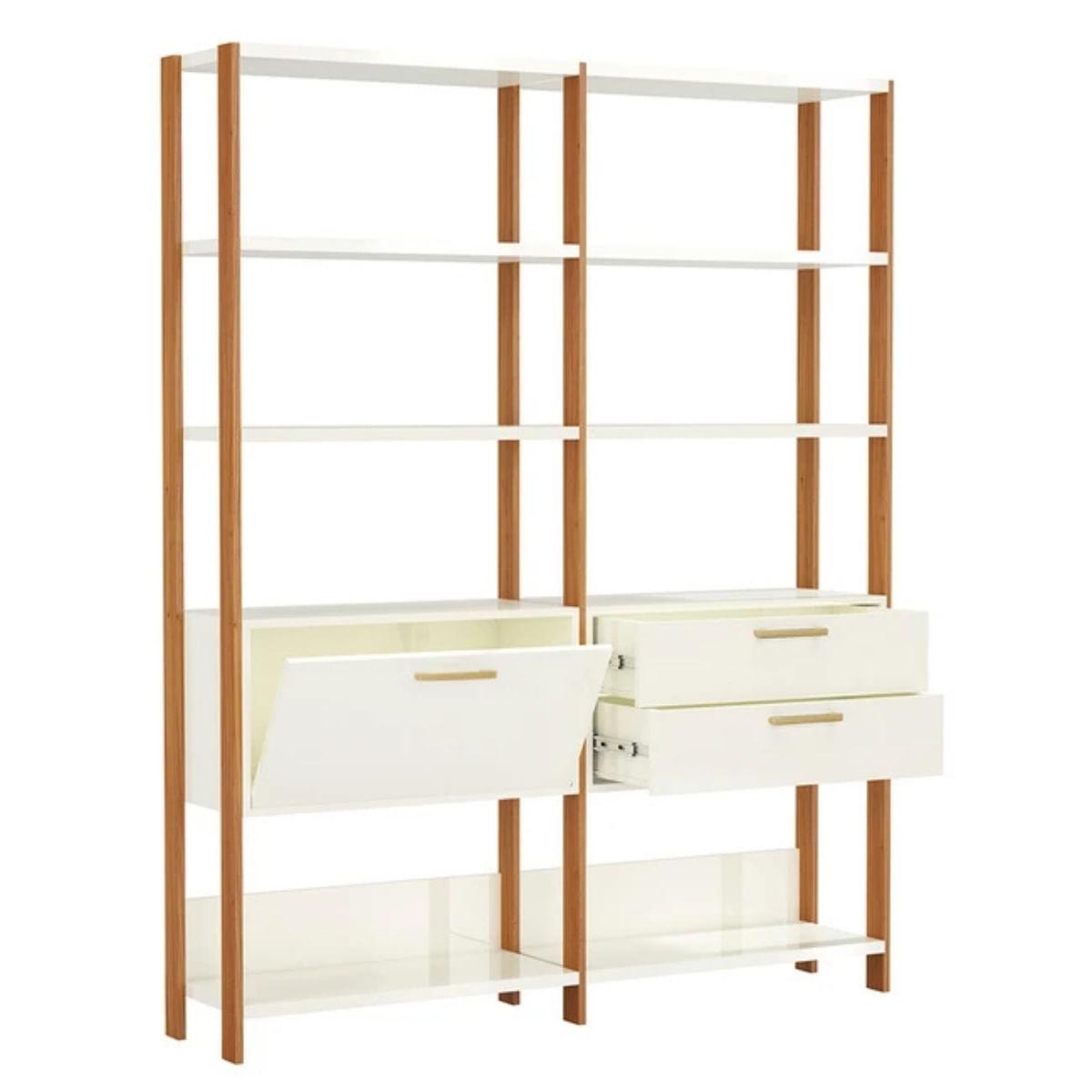 Estante 2 Gavetas 1 Porta Off White Freijó 145x32x185 cm Dalla Costa