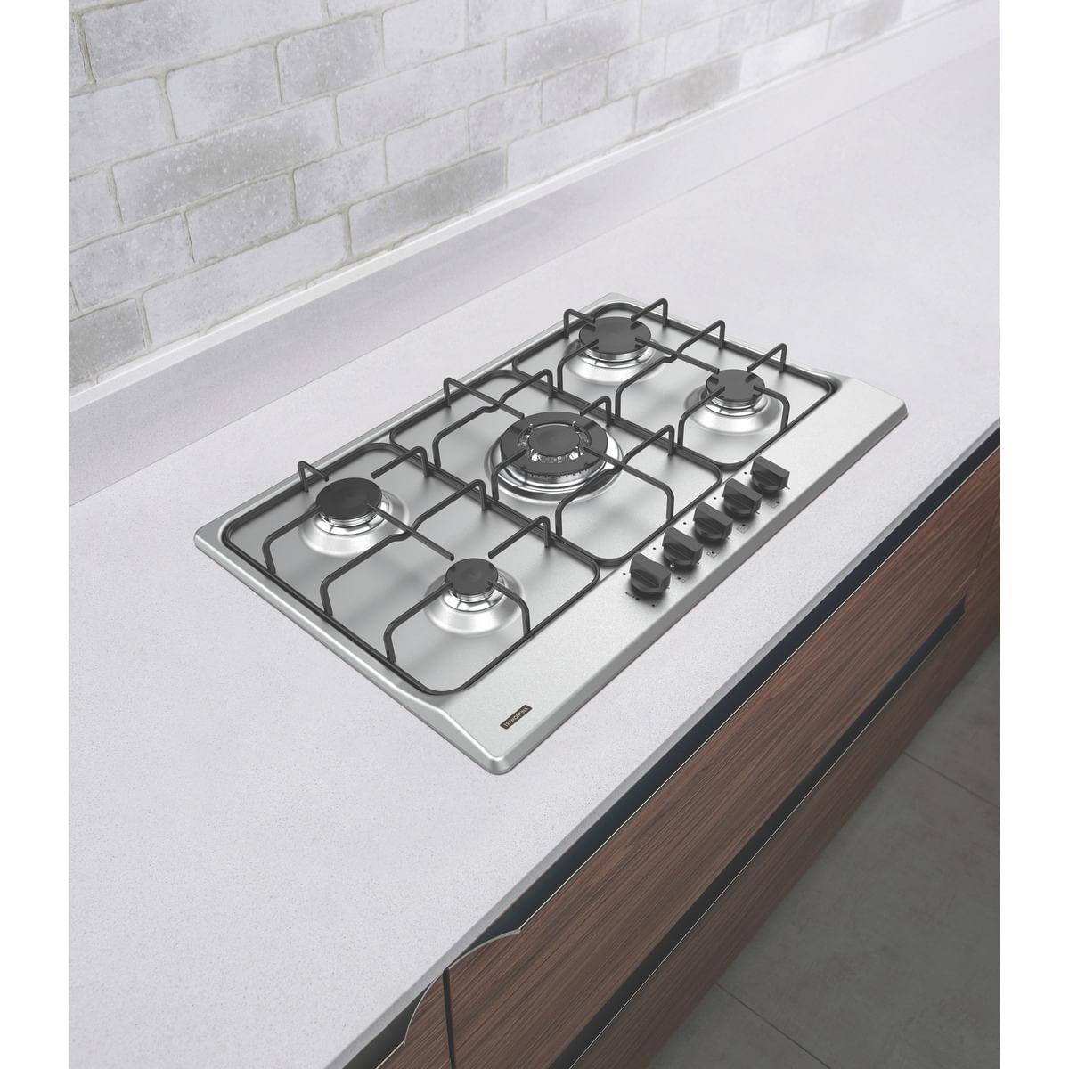 Cooktop a Gás 5 Queimadores Tramontina New Penta 5GX TRI 75 em Aço Inox