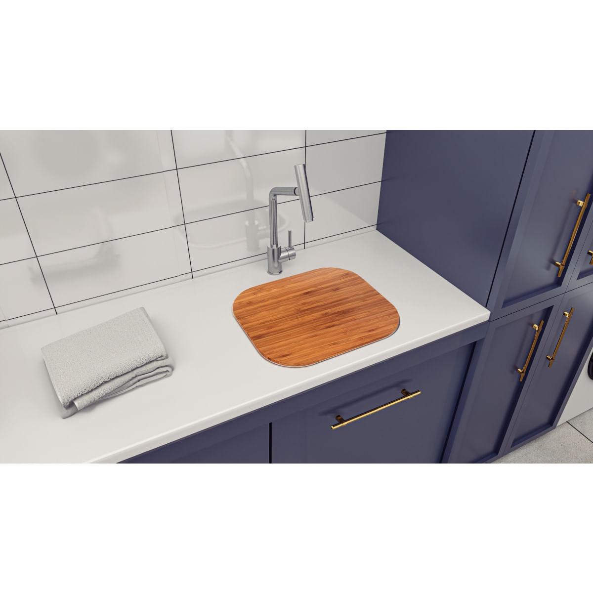 Tanque Tramontina Hera Compact 19 Litros em Aço Inox Acetinado 40x35 cm com Tábua de Madeira