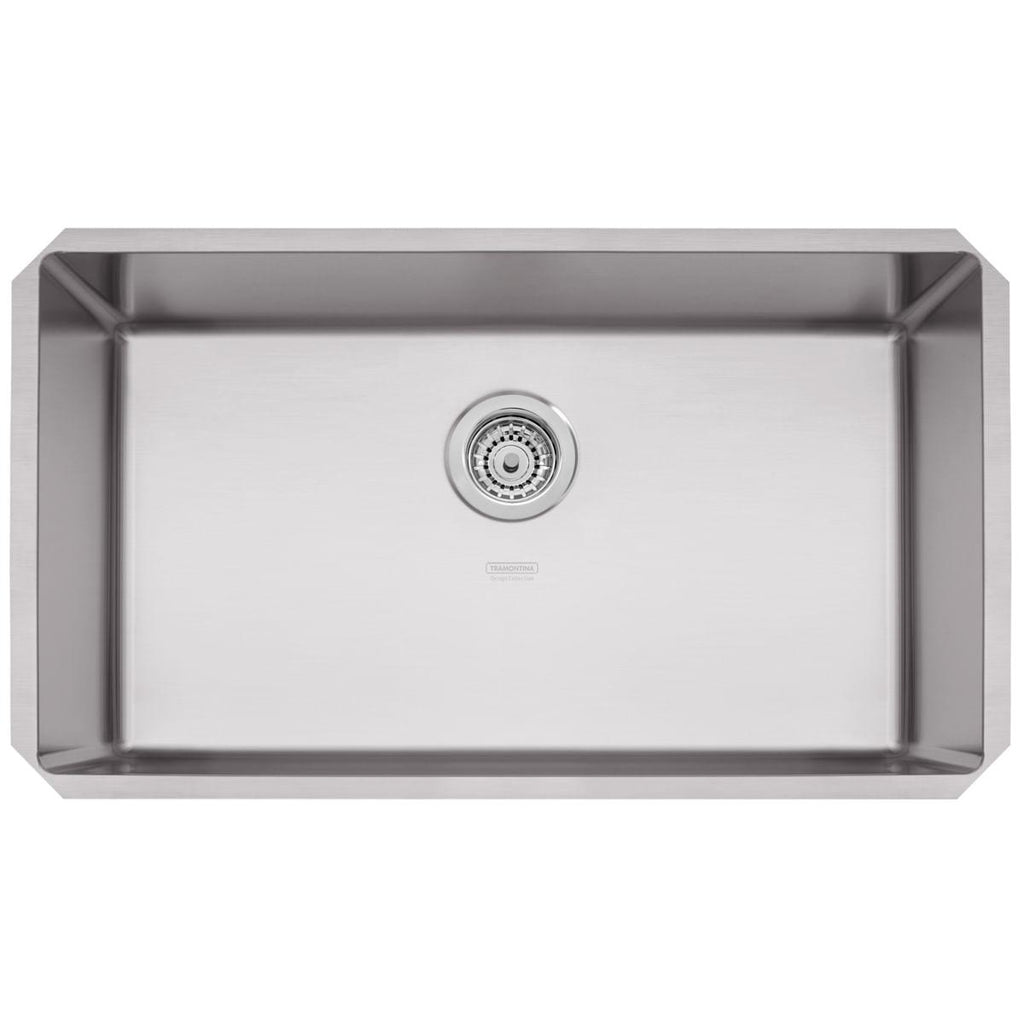 Cuba de Embutir Quadrum 70 U Undermount Tramontina 70 x 40 x 20 cm em Aço Inox Acetinado com Válvula