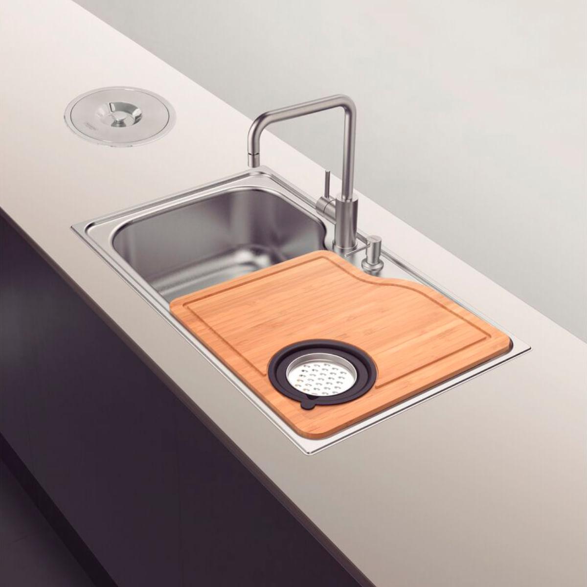 Cuba de Sobrepor Tramontina Morgana Maxi 75 FX 86 x 50 cm Aço Inox com Dosador de Sabão Tábua e Bowl Ralador