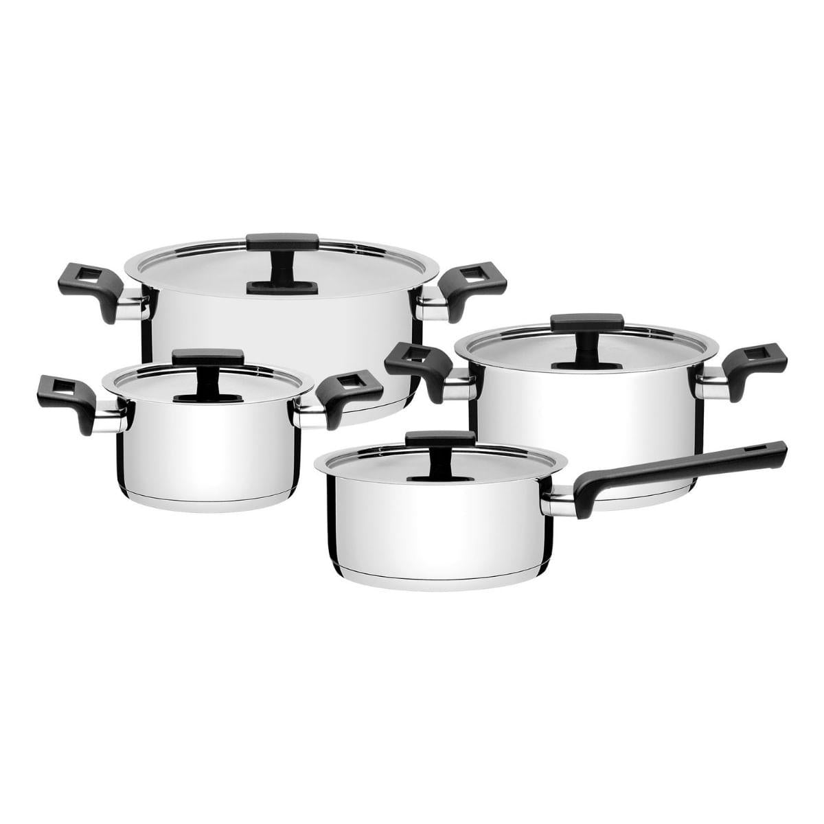 Jogo de Panelas Tramontina Vita Aço Inox e Fundo Triplo Indução 4 Peças