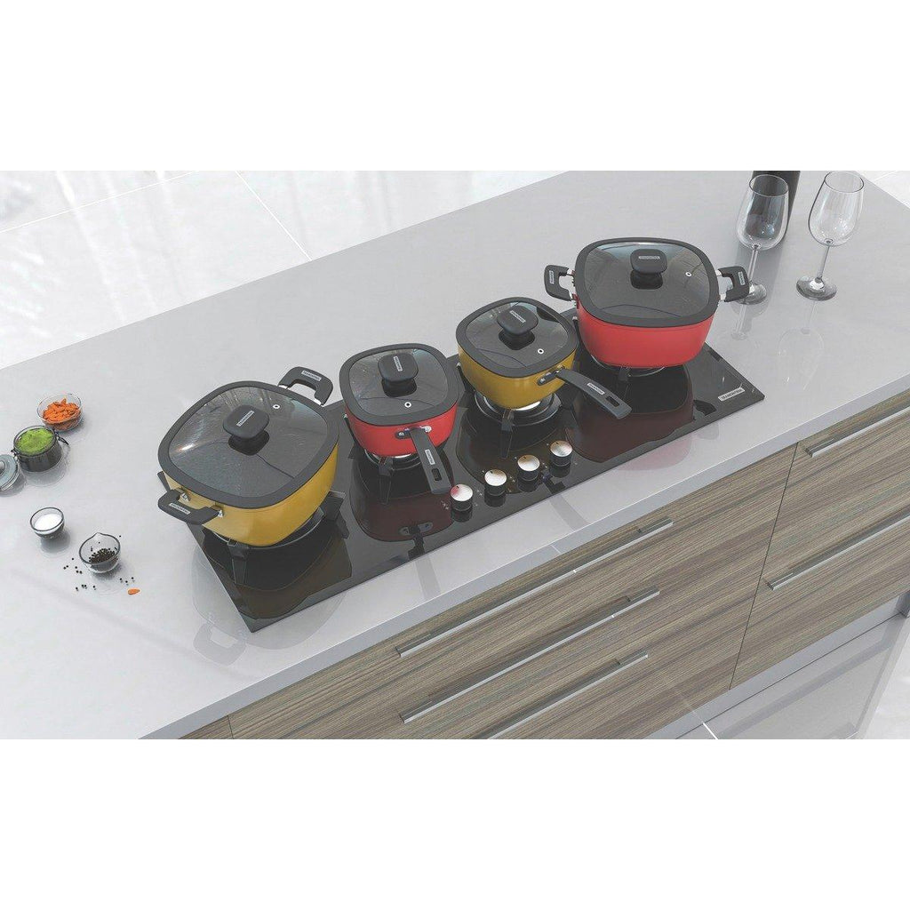 Cooktop a Gás Tramontina Slim Glass Flat 4GG B 100 Safestop em Vidro Temperado Preto e Trempes em Ferro Fundido