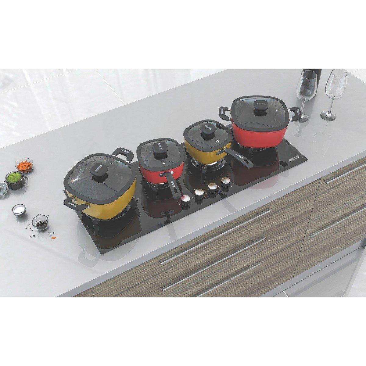 Cooktop a Gás Tramontina Slim Glass Flat 4GG B 100 Safestop em Vidro Temperado Preto e Trempes em Ferro Fundido
